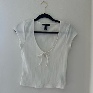 White crop top with ribbon detail
